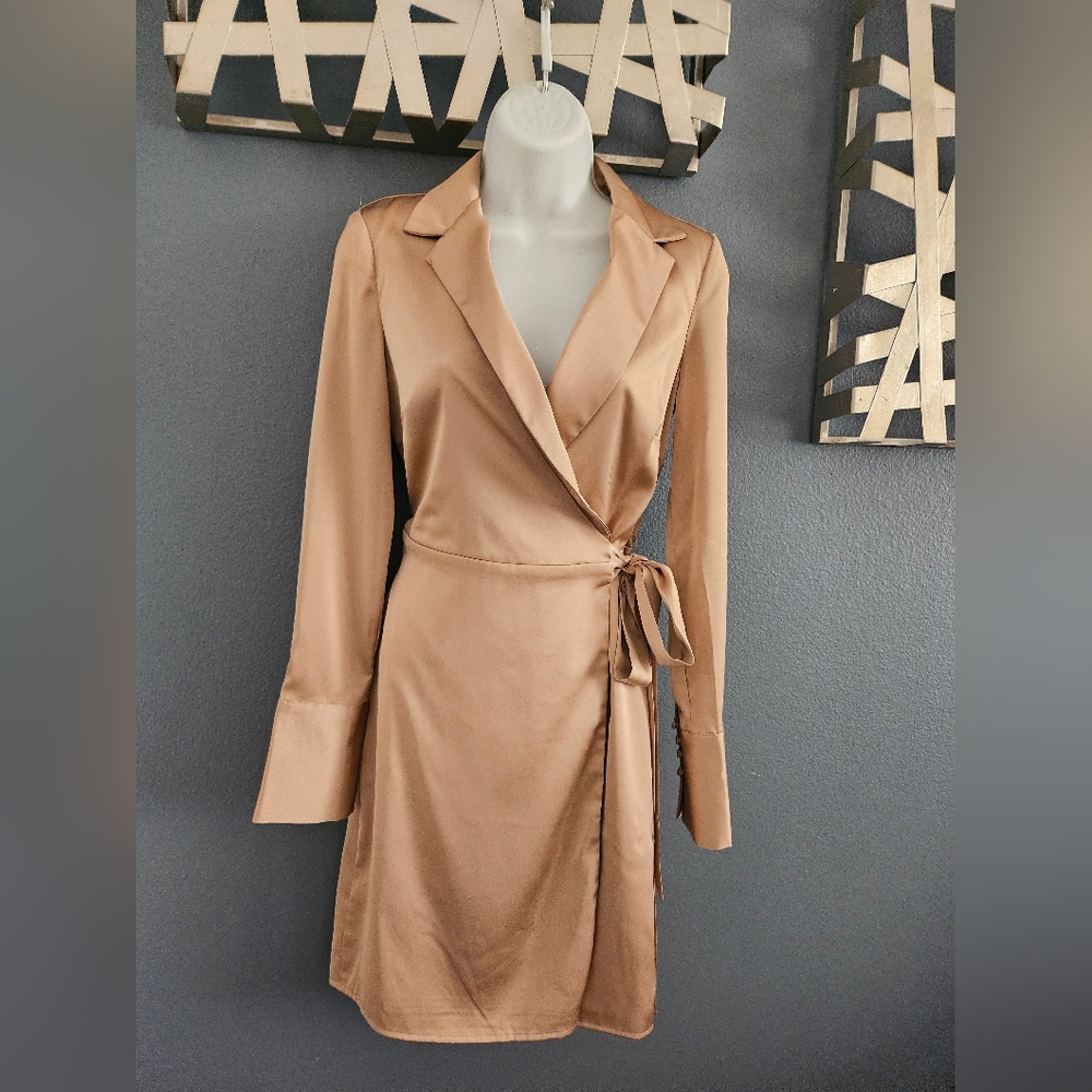NWT Guess Gold Satin wrap dress size XS